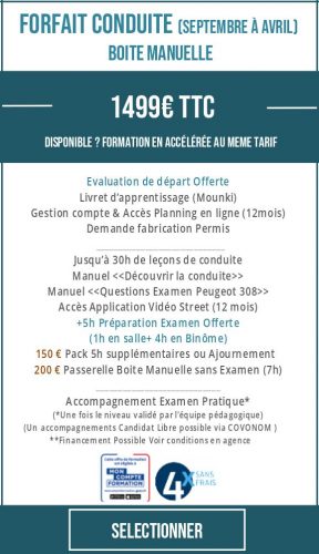 Classique - Septembre à Avril - Conduite - Forfait 30h - Manuelle